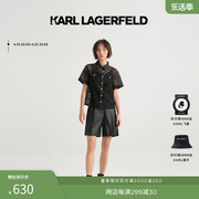 karllagerfeld卡尔拉格，斐黑色缕空蕾丝，短袖翻领衬衫女老佛爷