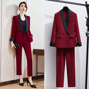 红色西服套装春秋ol气质，高端主持人商务正装，工作服女士职业装西装