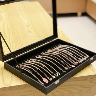 欧式简约手链收纳盒透明玻璃锁骨链整理盒子毛衣链珍珠项链收藏箱