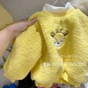 M韩版童装冬装男童女童黄色羊羔毛卫衣外套儿童加绒加厚保暖上衣