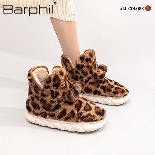 barphil厚底雪地靴女2023冬季保暖加绒外穿豹纹防滑棉鞋女款