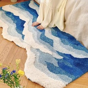 植绒卧室地毯异形客厅，ins风淡蓝色，海浪防滑耐脏床边地毯地垫