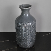 欧式现代新古典(新古典)陶瓷，烟灰色浮雕花纹小口，花瓶北欧家居台面软装饰品