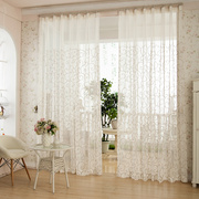定制简约米白色绣花亚麻，窗帘纱帘阳台，飘窗卧室客厅布料成品