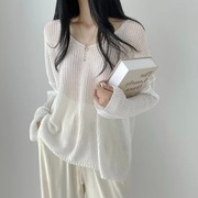 韩国chic夏季慵懒风，宽松百搭透视薄款冰丝防晒针织衫套头罩衫上衣