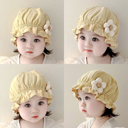 春秋款婴儿帽子时尚花朵女宝宝胎帽小月龄新生儿遮阳帽儿童渔夫帽