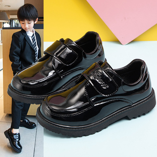 儿童鞋男童皮鞋春秋，2024韩版英伦风，黑色软底小学生校园演出鞋