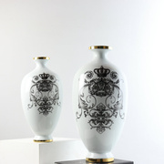 现代欧式古典黑色印花大号花瓶，摆件别墅酒店客厅样板间创意花器