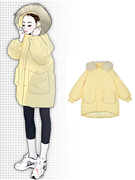 日系奶黄色棉衣棉服中长款韩版宽松面包服外套女2023年冬季