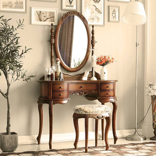 美式梳妆台实木卧室欧式化妆桌，简约现代法式轻奢小户型复古化