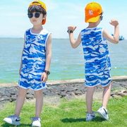 直供童装男童冰丝背心套装2024夏季宝宝军儿童无袖运动迷彩服装两