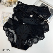 魅丽翘1222女士三条装法式蕾丝性感黑色纯欲内裤纯棉裆透气三角裤