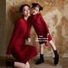 红色拜年装国风新中式亲子装仿羊绒，女童旗袍针织，连衣裙母女毛衣裙(毛衣裙)