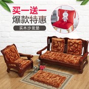 防滑可拆洗沙发坐垫加厚毛绒红实木沙发垫三人座连体长椅垫子