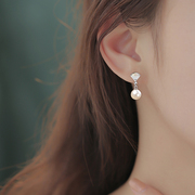 925纯银银色贝壳珍珠耳钉小众设计耳饰女高级感法式耳环精致轻奢