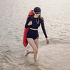 黑色长袖泳衣分体平角泳装女显瘦修身保守潜水服冲浪服水母衣温泉