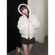 美式cleanfit棉服女冬季座山雕重磅纯色加绒夹克宽松情侣棉衣外套