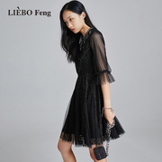 裂帛liebofeng设计师品牌，2024年国潮刺绣蕾丝，花苞袖中袖连衣裙