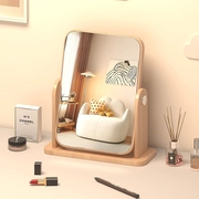 ins木质台式化妆镜可折叠桌面镜学生宿舍旋转家用梳妆镜大号圆形