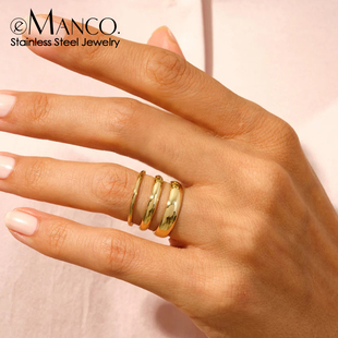 emanco饰品钛钢女不掉色戒指欧美手饰时尚简约手饰ins镀金色指环