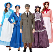 英国十九世纪服装家庭教师cos服男女，款夏洛克扮演欧洲田园妇女装