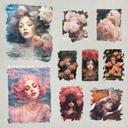 原创欧美风美女玫瑰花朵印花t恤包包服装烫画图案大图可洗热转印