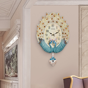 欧式孔雀挂钟客厅艺术钟表创意，时尚静音挂表家用时钟壁挂北欧挂表
