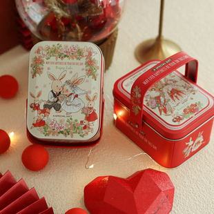 可放烟红色bunnylulu小兔子手提铁盒喜糖盒子，创意糖果结婚礼盒