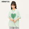 verafca设计款爱心t恤宽松绿色短袖男女，潮情侣款夏装上衣oversize