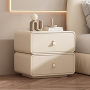 全实木床头柜简约现代家用奶油，风储物柜米白色皮质床边柜免安装