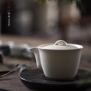 小白茶具梵山堂盖碗复古手工陶瓷，苏打釉白色手绘青花盖碗可养开片
