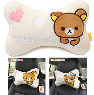 日本正版轻松熊汽车头骨枕颈枕座椅四季用可爱女舒适护颈靠枕
