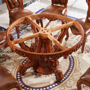 欧式餐桌椅组k合大理石圆桌带转盘美式实木餐桌圆形家用饭桌6