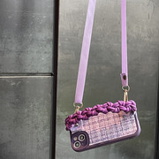 编织暗夜紫麻花腕带适用苹果14pro手机壳13创意，12pro时尚11背带xs