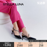 STELLA LUNA女鞋春夏季凉鞋水钻黑色时尚法式仙女高跟半凉鞋