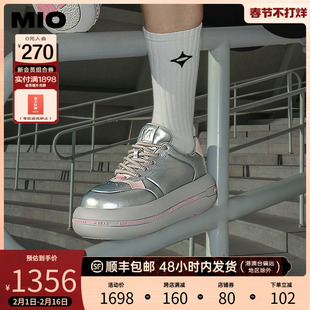 MIO米奥2024年春季圆头高跟拼色休闲鞋时尚厚底舒软面包鞋女