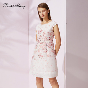粉红玛丽夏季无袖连衣裙女士收腰印花裙子PMAIS5215