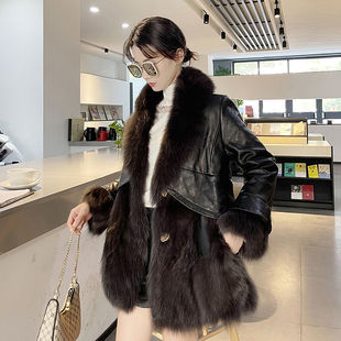 仿狐狸毛皮草(毛皮草，)外套中长款拼接皮衣韩版修身2022冬季黑色女装潮
