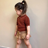 miyababy泡泡袖针织衫女童夏季欧美风薄款翻领上衣，宝宝短袖套头衫