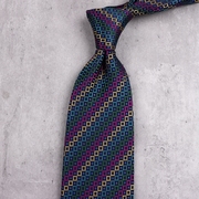 英国真丝提花领带8.5CM男士商务正装桑蚕丝刺绣彩色格子羊毛内衬