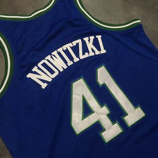 1998-99新秀赛季小牛队41号德克诺维斯基，球衣复古密绣蓝色篮球服