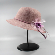 韩版帽子女士花朵草帽小檐亚麻，渔夫帽户外遮阳薄透气沙滩帽太阳帽