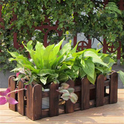 圆头木栅栏花盆 碳化防腐木花篮长方形创意挂式花槽阳台栏杆