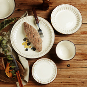 欧式复古陶瓷餐具碗碟套装家用创意饭碗菜盘子，西餐碟子高级感微瑕