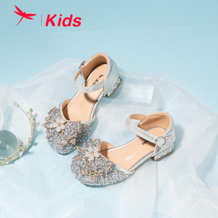 红蜻蜓女童鞋夏季水钻包头凉鞋，小学生高跟软，舞蹈鞋礼仪鞋
