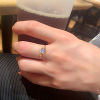 灰蓝月光石戒指天然水晶，拉长石原创轻奢手工14k包金线(包金线)圆珠指环女