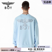 BOYLONDON秋季情侣款烫钻老鹰logo印花宝宝蓝休闲套头卫衣N03902