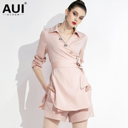 aui欧洲站2023春装，欧美风女装洋气，时尚两件套粉色短裤套装女
