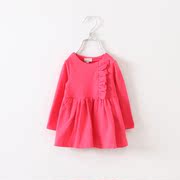 韩版春秋款女童长袖纯棉，好质量连衣裙花边枚，红色中小童连衣裙