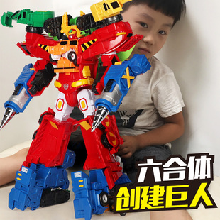 咖宝车神变形玩具男孩，汽车机器人卡哈咔伽金刚，六合体超级创建巨人